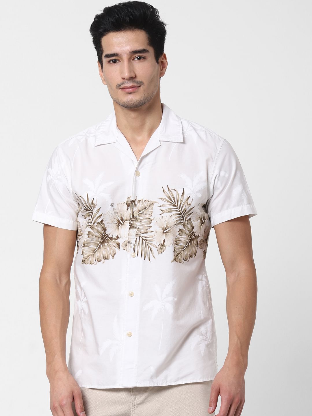 White Palm Tree Print Shirt