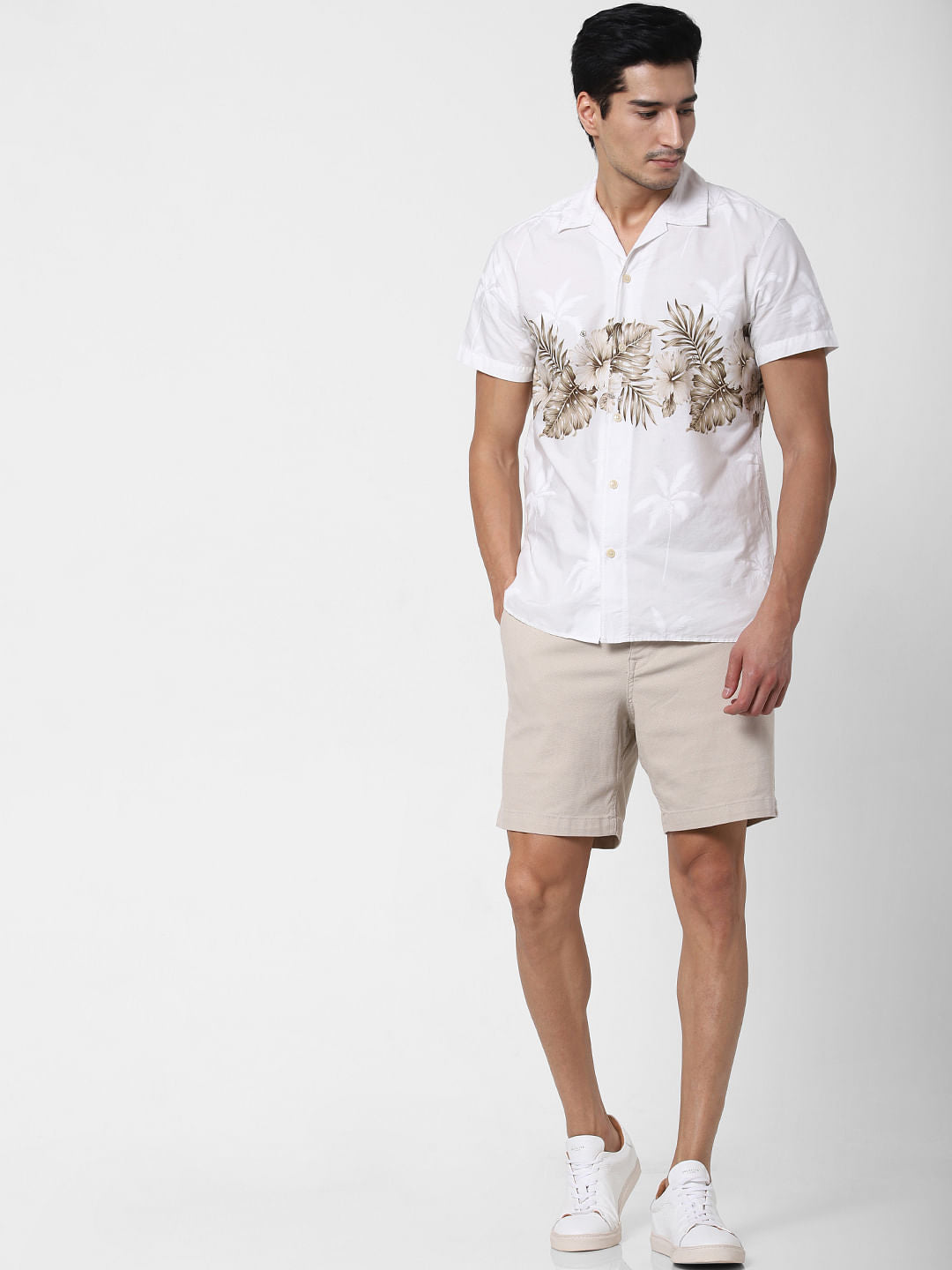White Palm Tree Print Shirt
