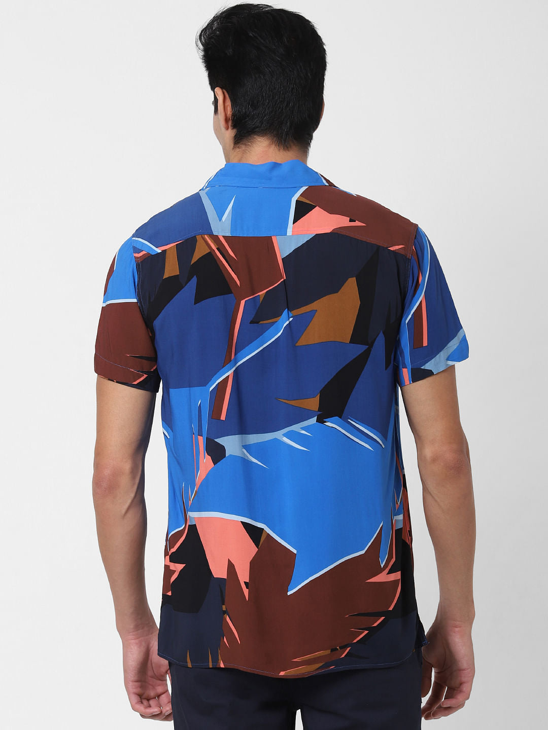 Blue Abstract Print Short Sleeves Shirt