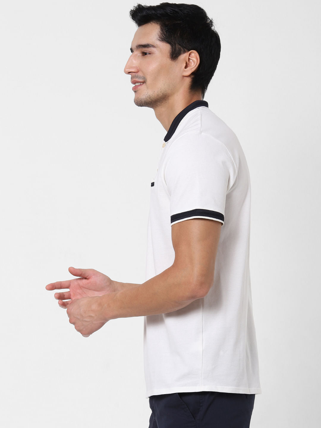 White Contrast Tipping Polo T-Shirt