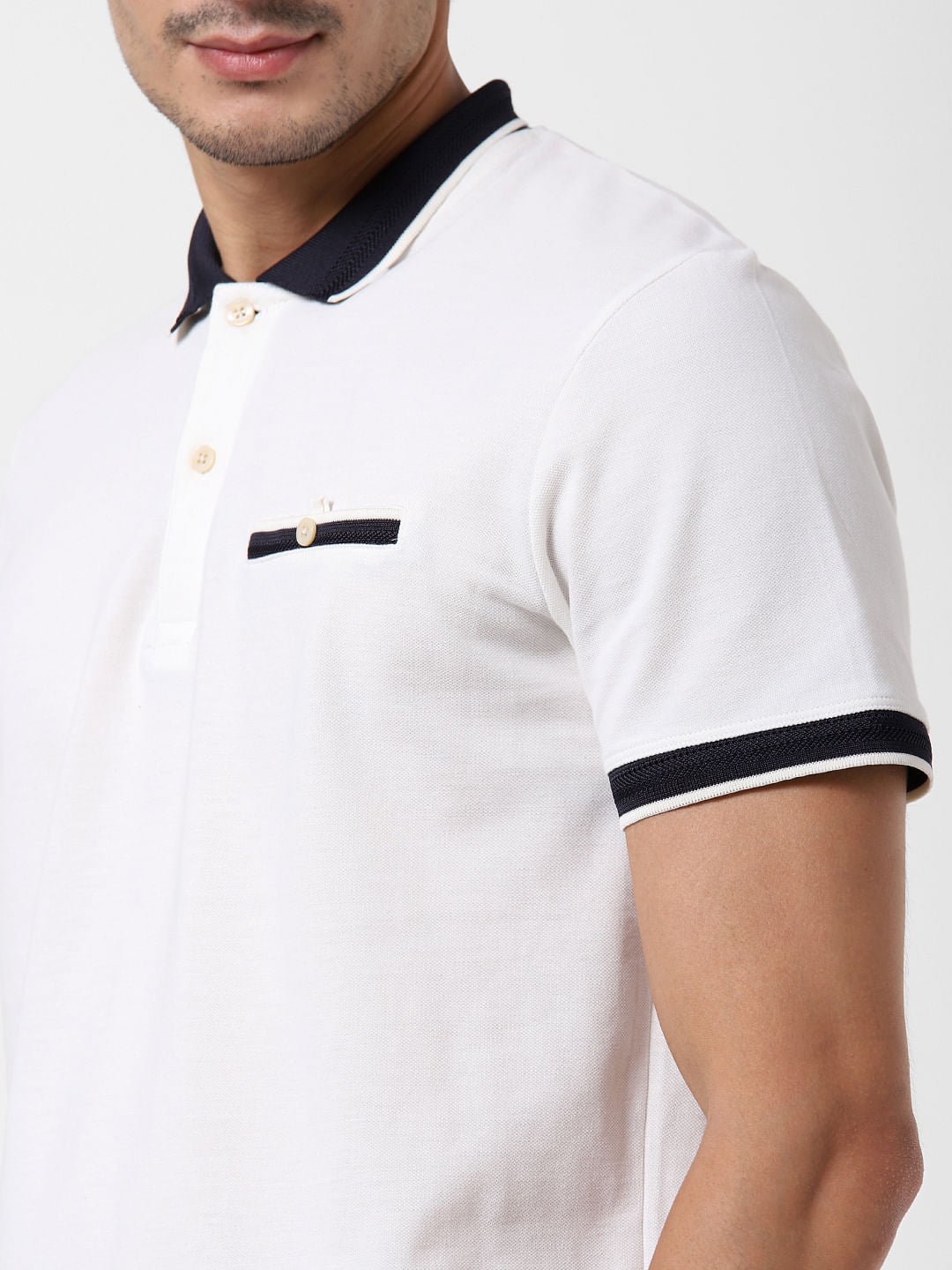 White Contrast Tipping Polo T-Shirt