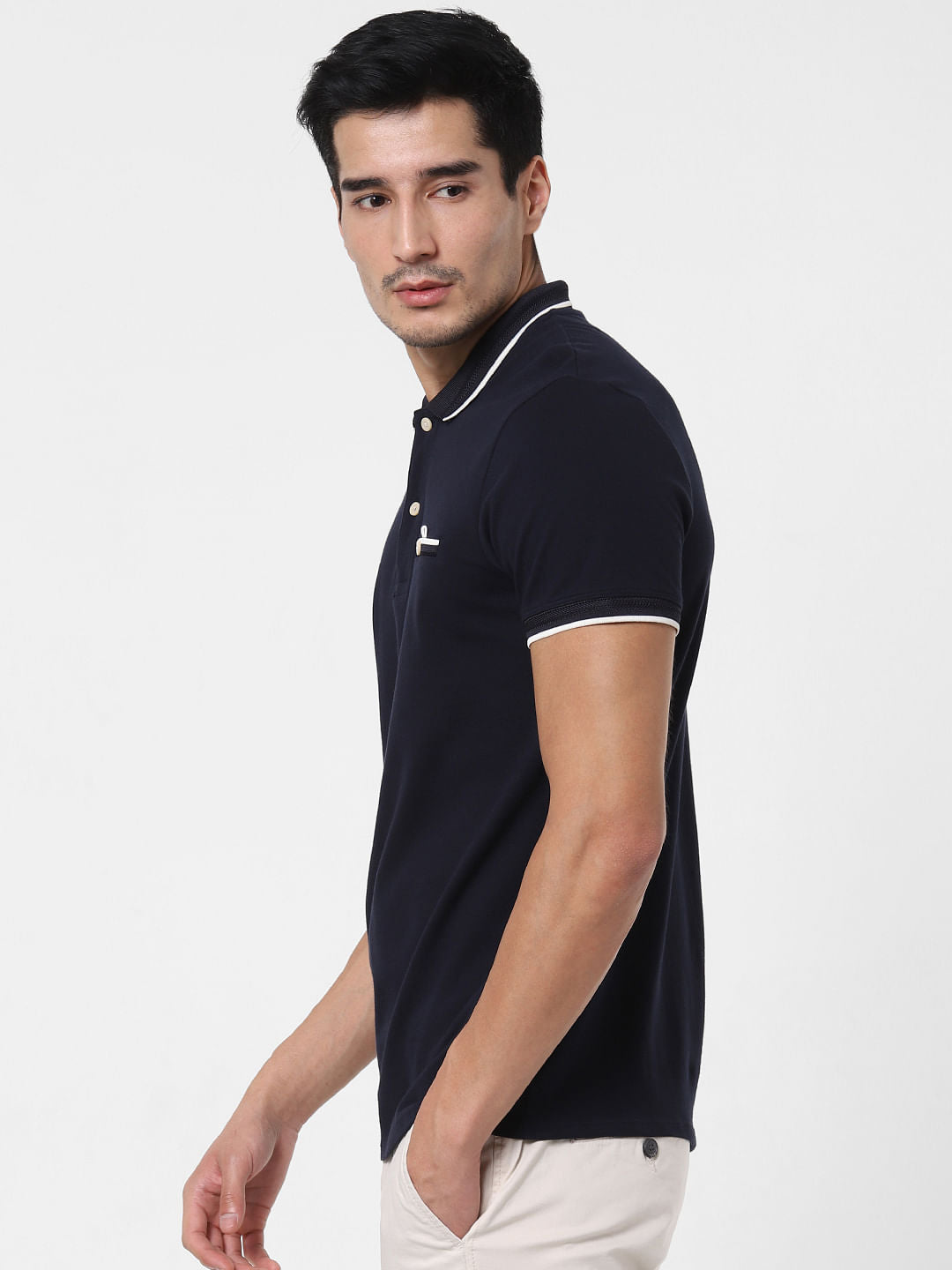 Dark Blue Contrast Tipping Polo T-Shirt