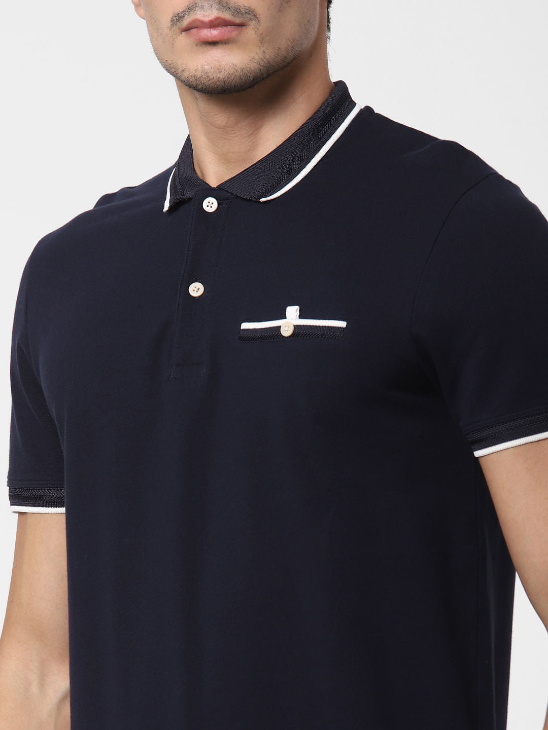 Dark Blue Contrast Tipping Polo T-Shirt