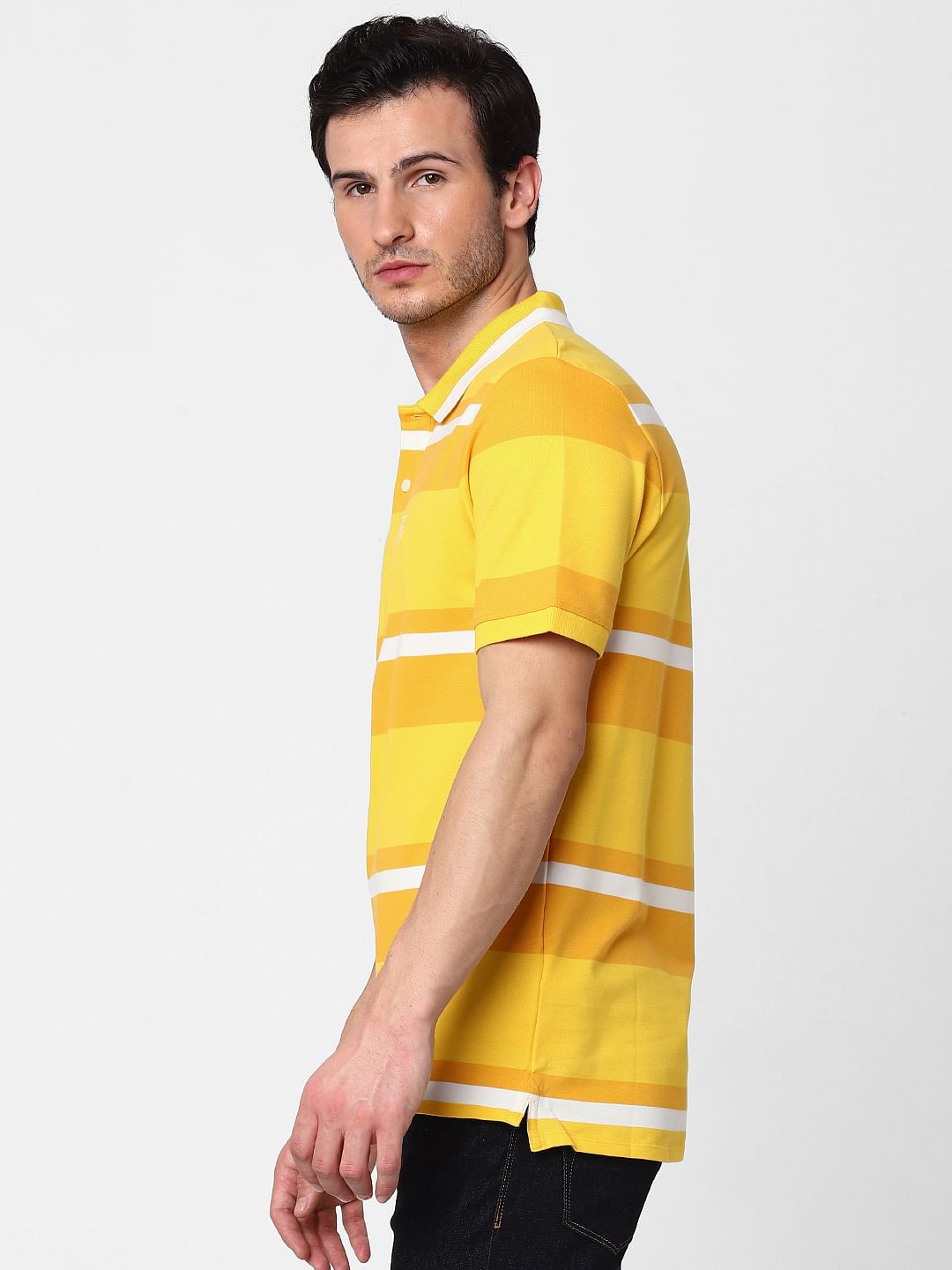 Yellow Striped Polo Neck T-Shirt