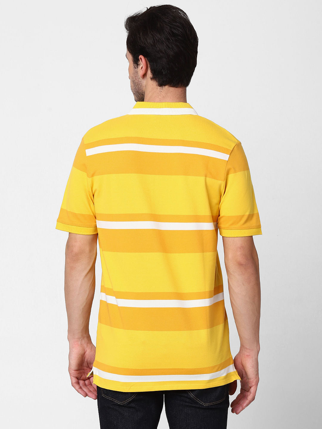 Yellow Striped Polo Neck T-Shirt