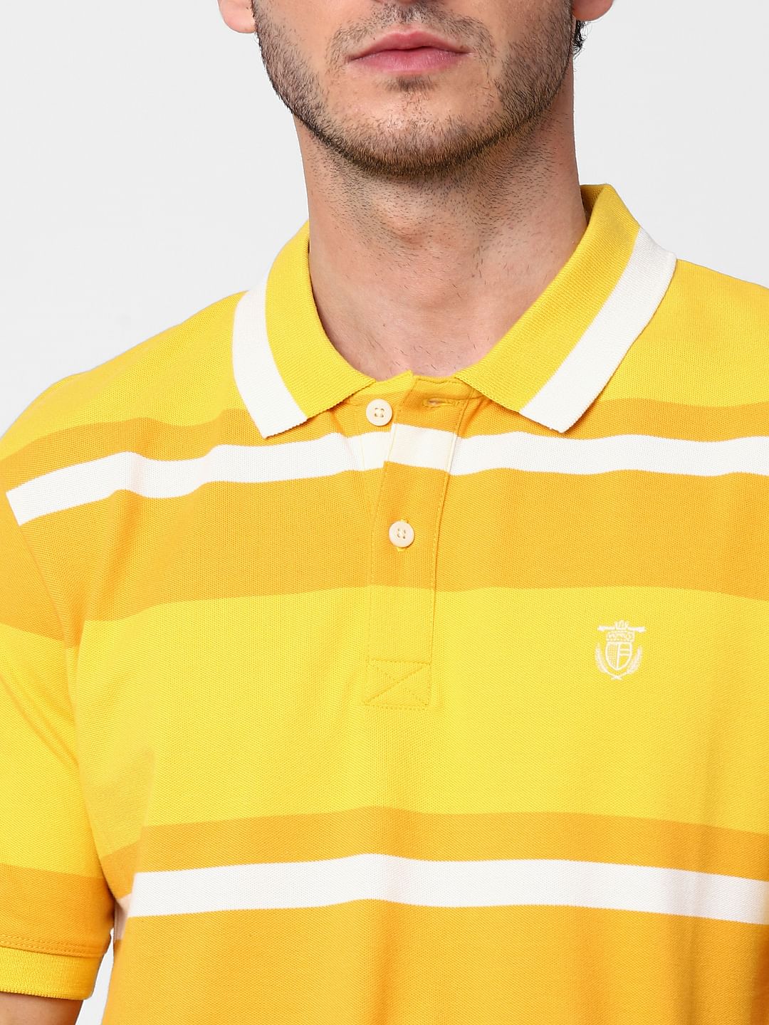 Yellow Striped Polo Neck T-Shirt