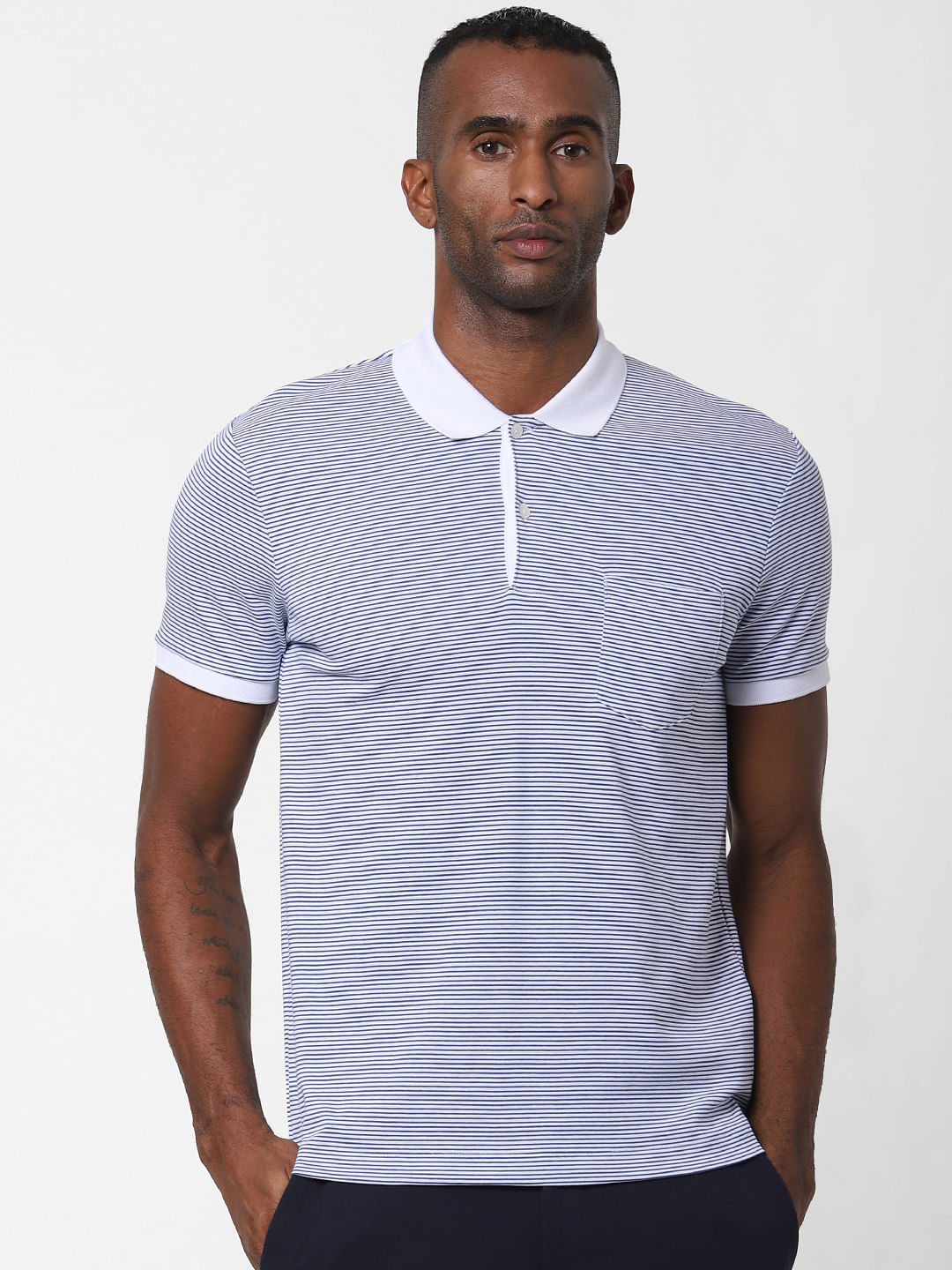 White Striped Polo Neck T-Shirt