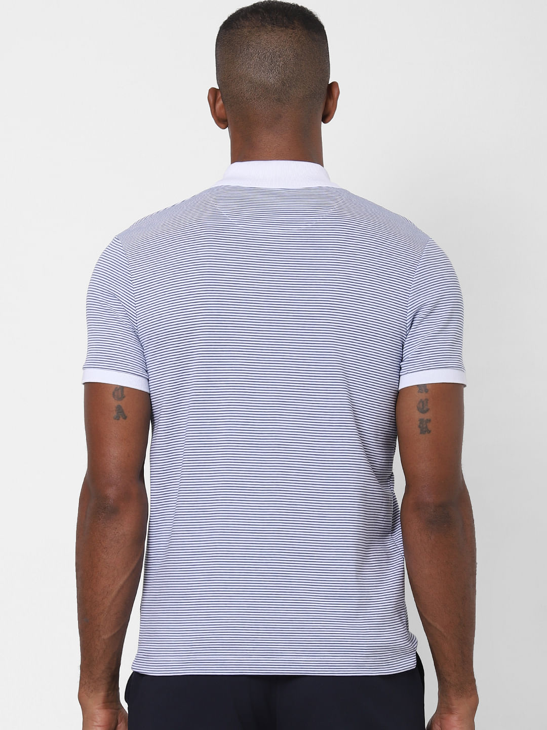 White Striped Polo Neck T-Shirt