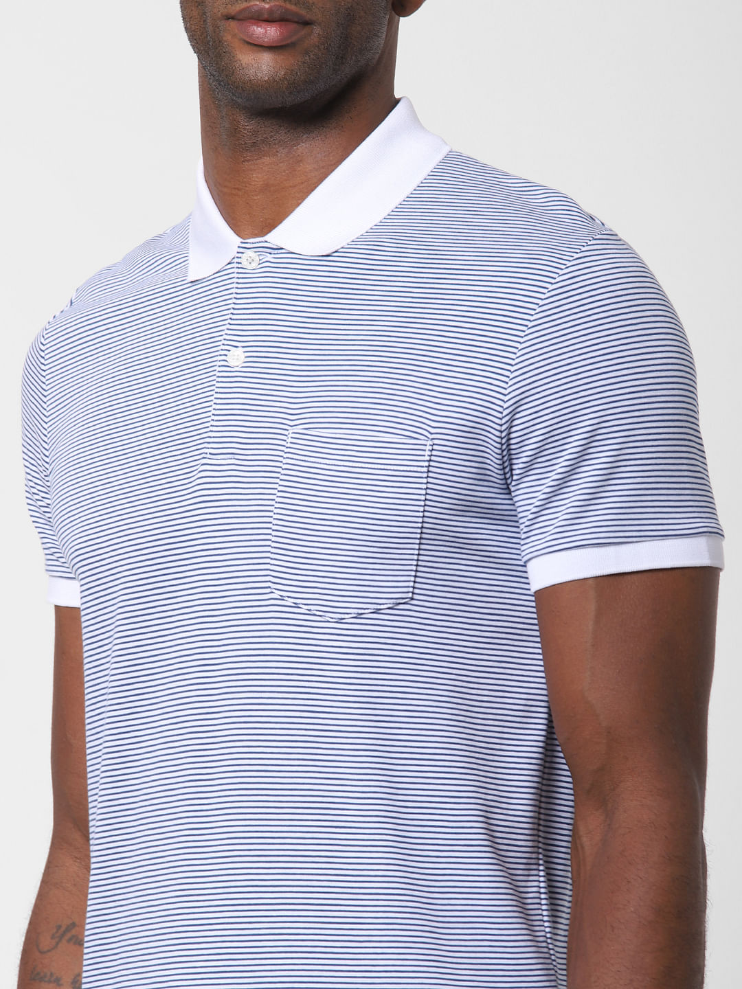 White Striped Polo Neck T-Shirt