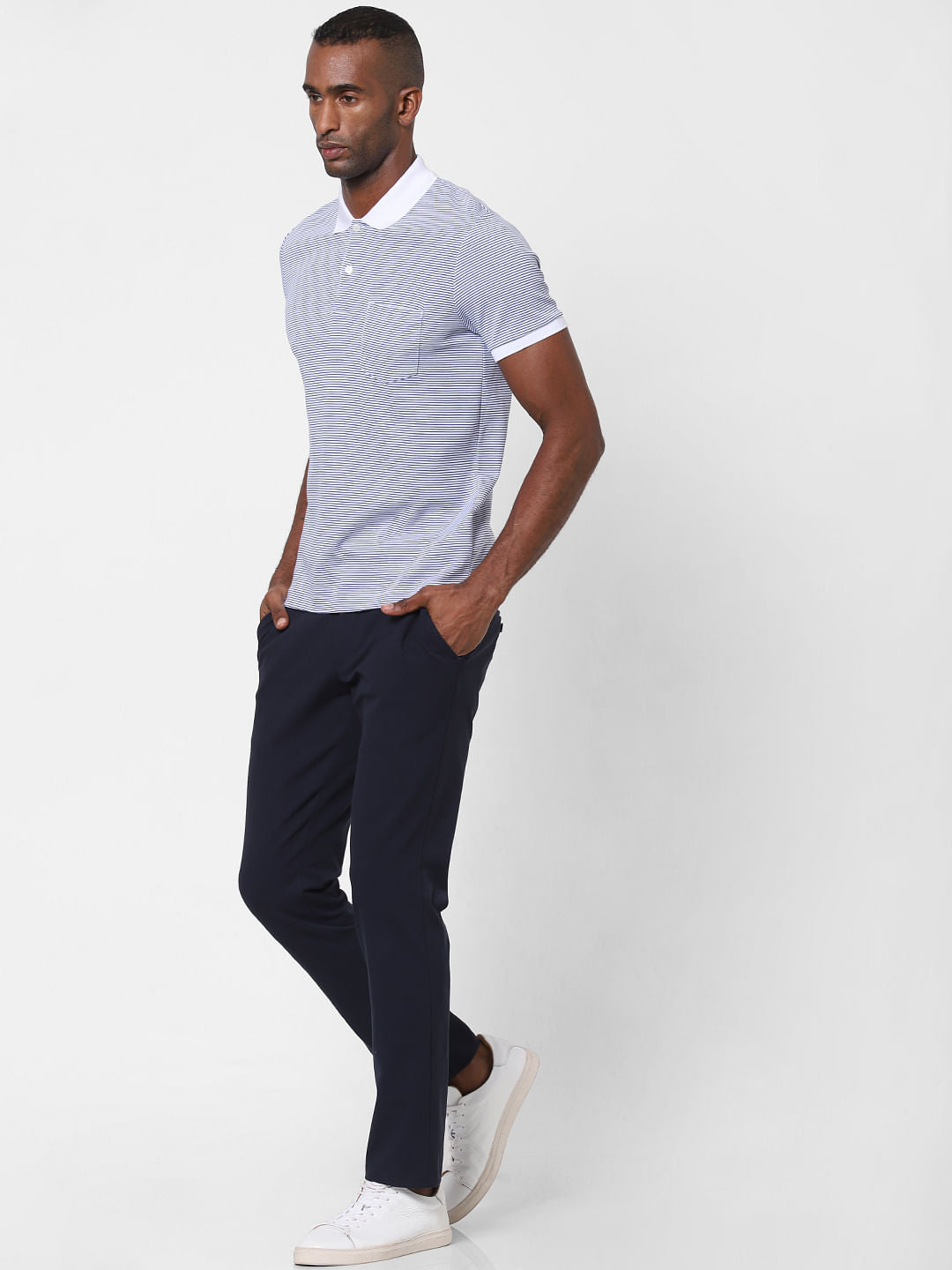 White Striped Polo Neck T-Shirt