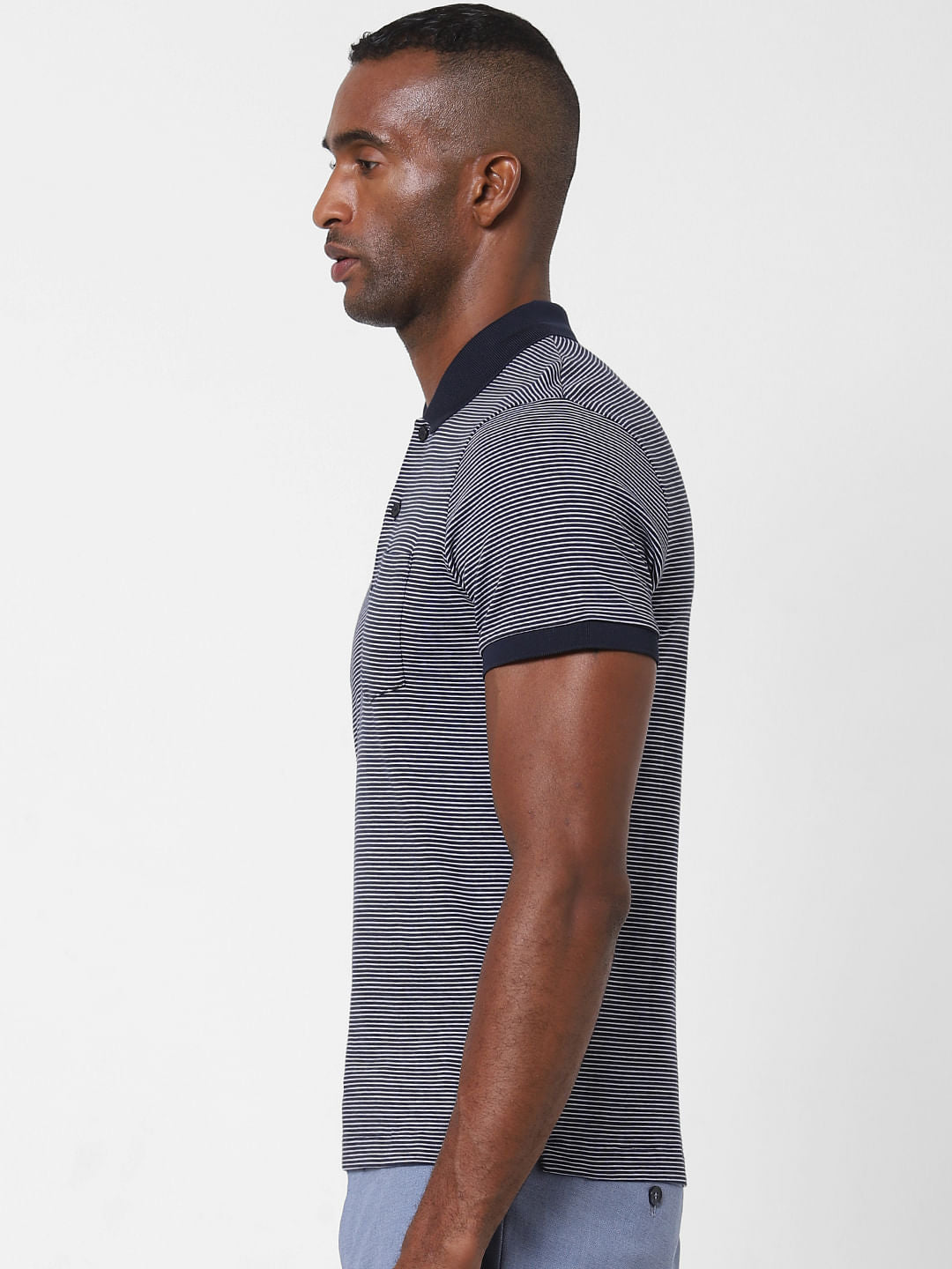 Blue Striped Polo Neck T-Shirt