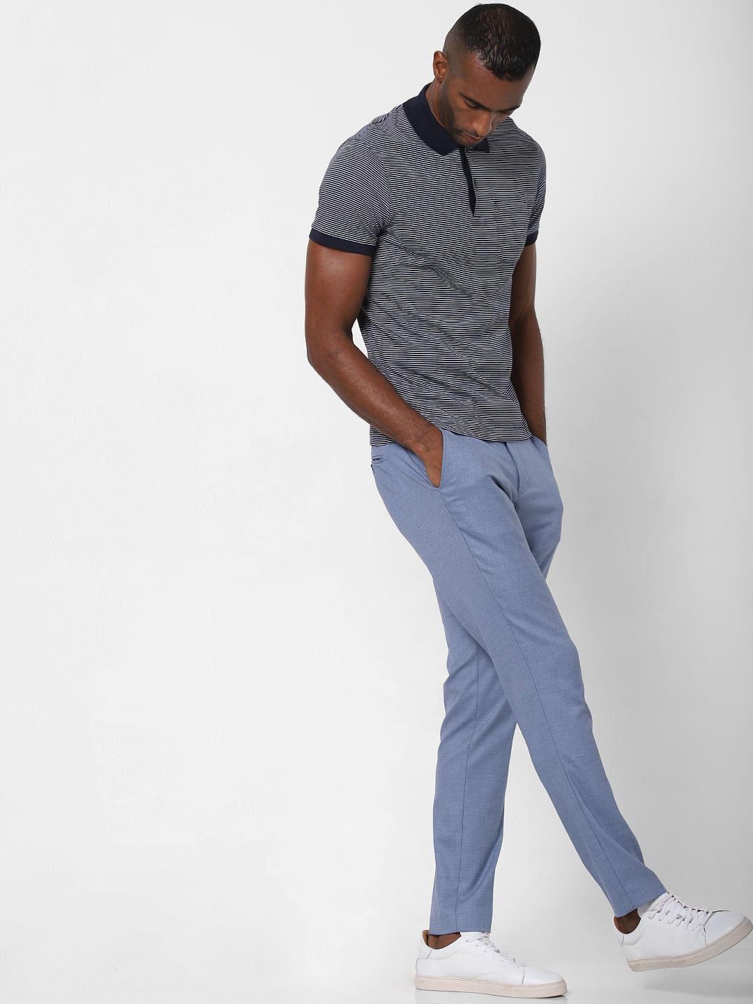 Blue Striped Polo Neck T-Shirt