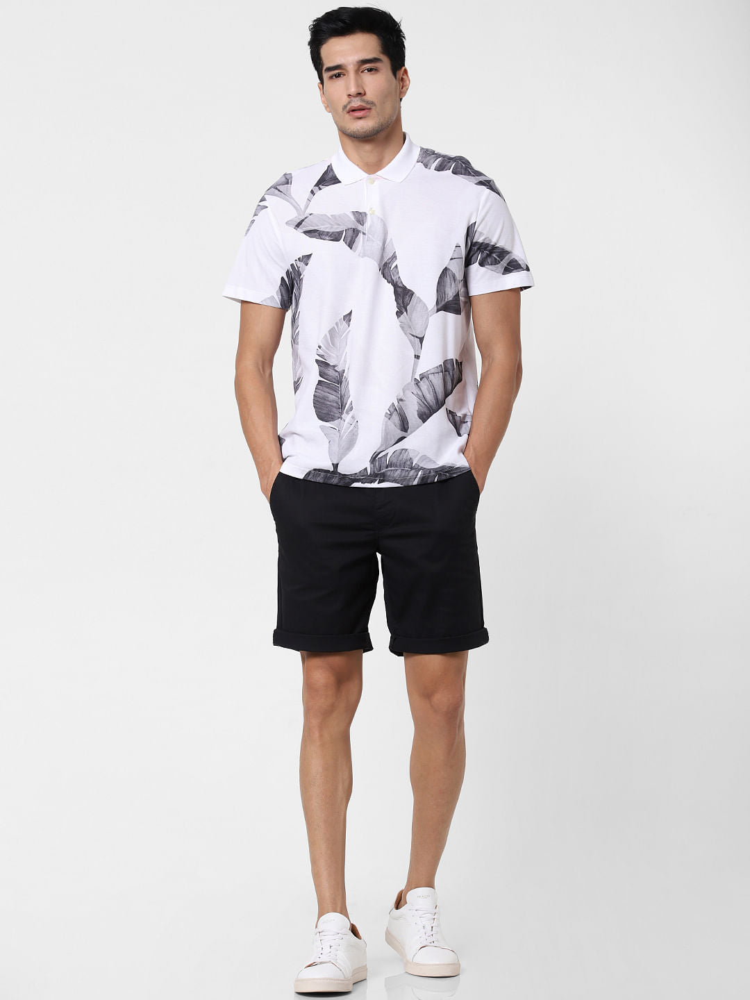 White Printed Polo Neck T-Shirt