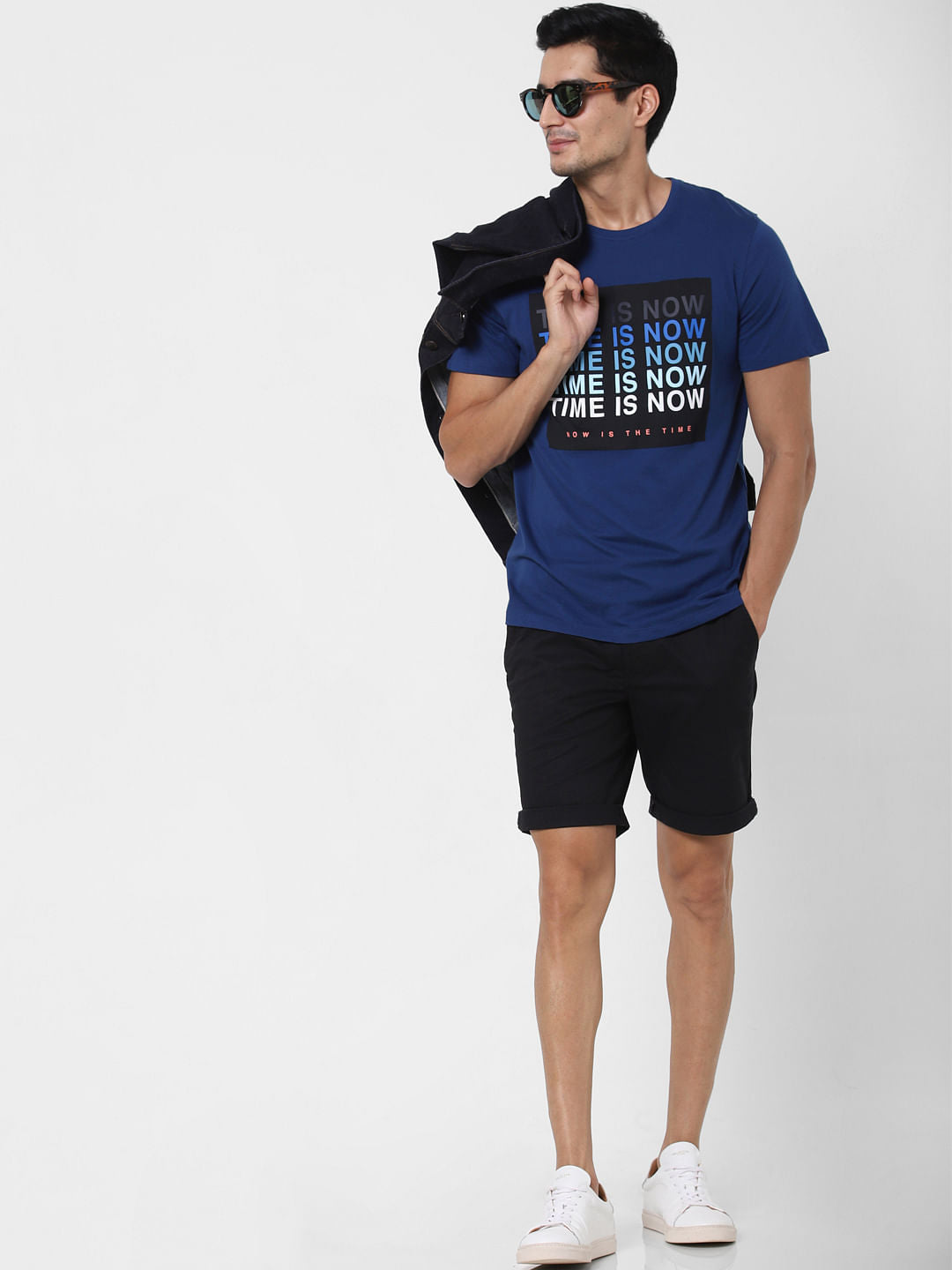 Blue Slogan Print Crew Neck T-Shirt