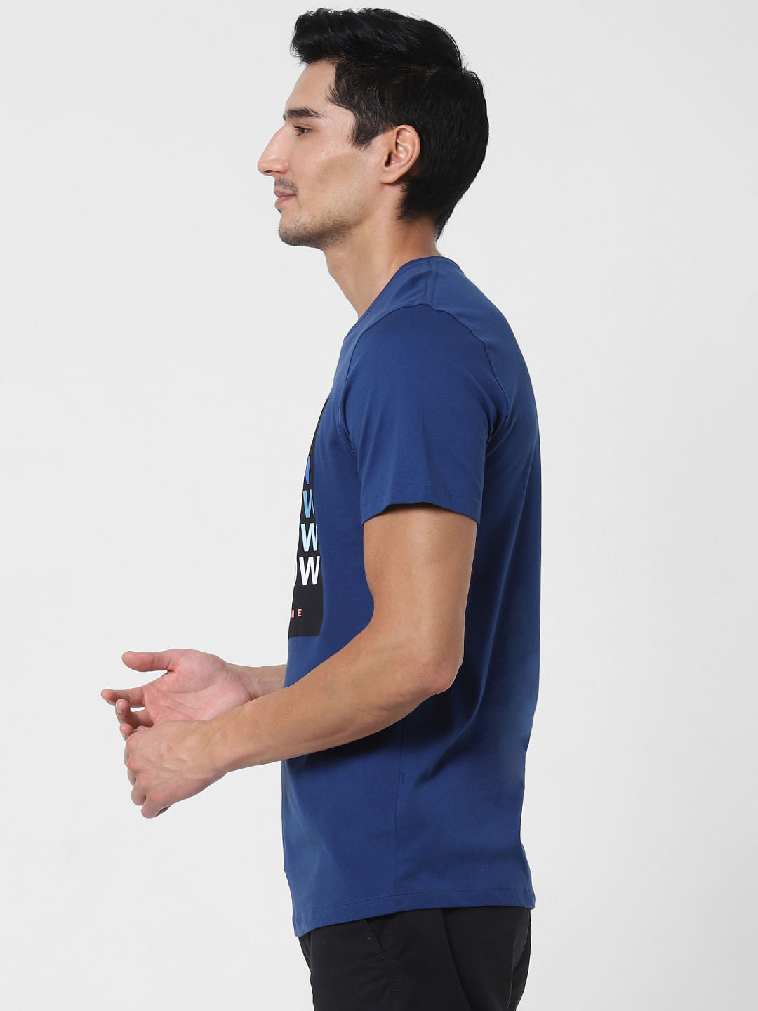 Blue Slogan Print Crew Neck T-Shirt