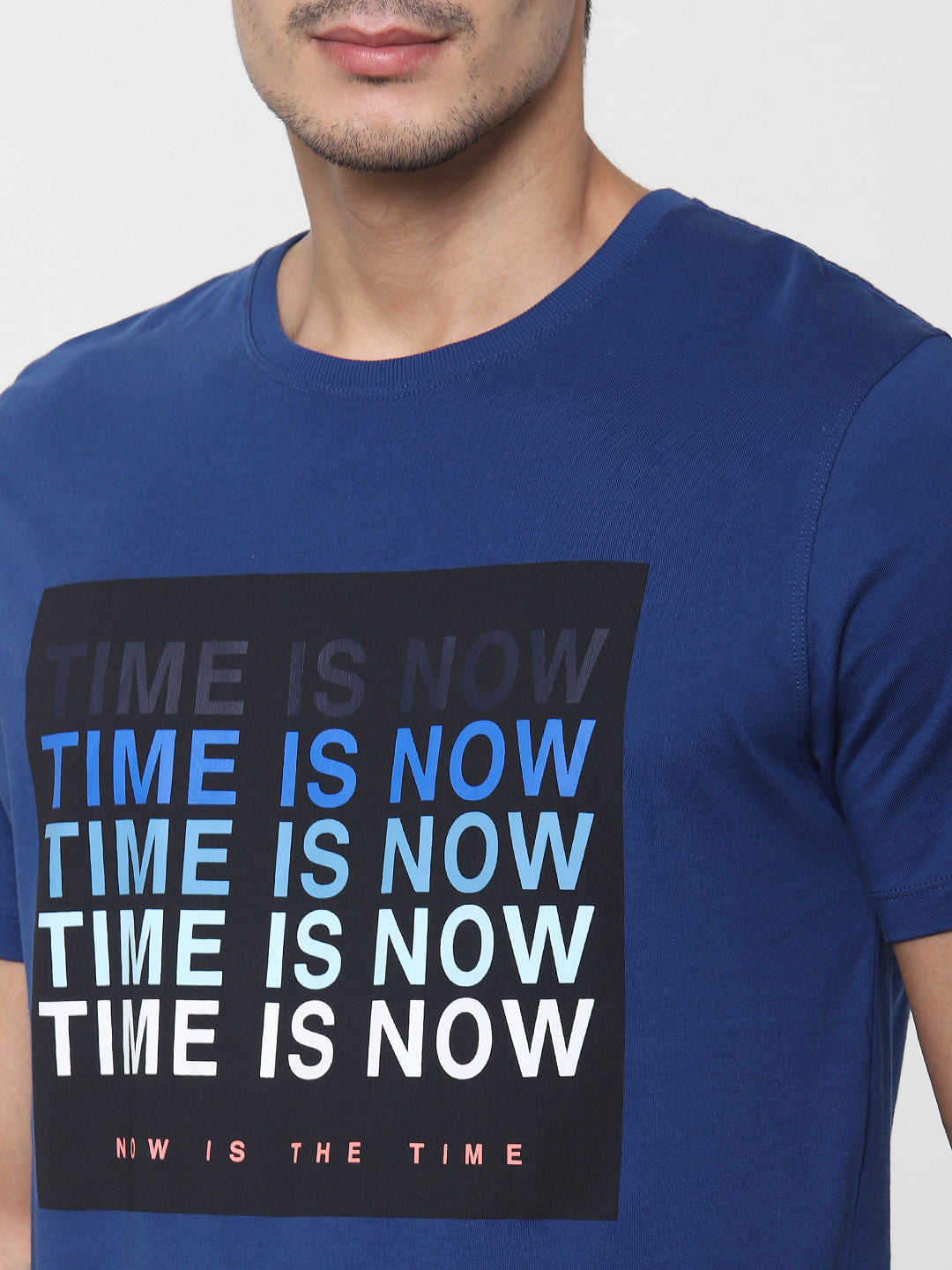 Blue Slogan Print Crew Neck T-Shirt