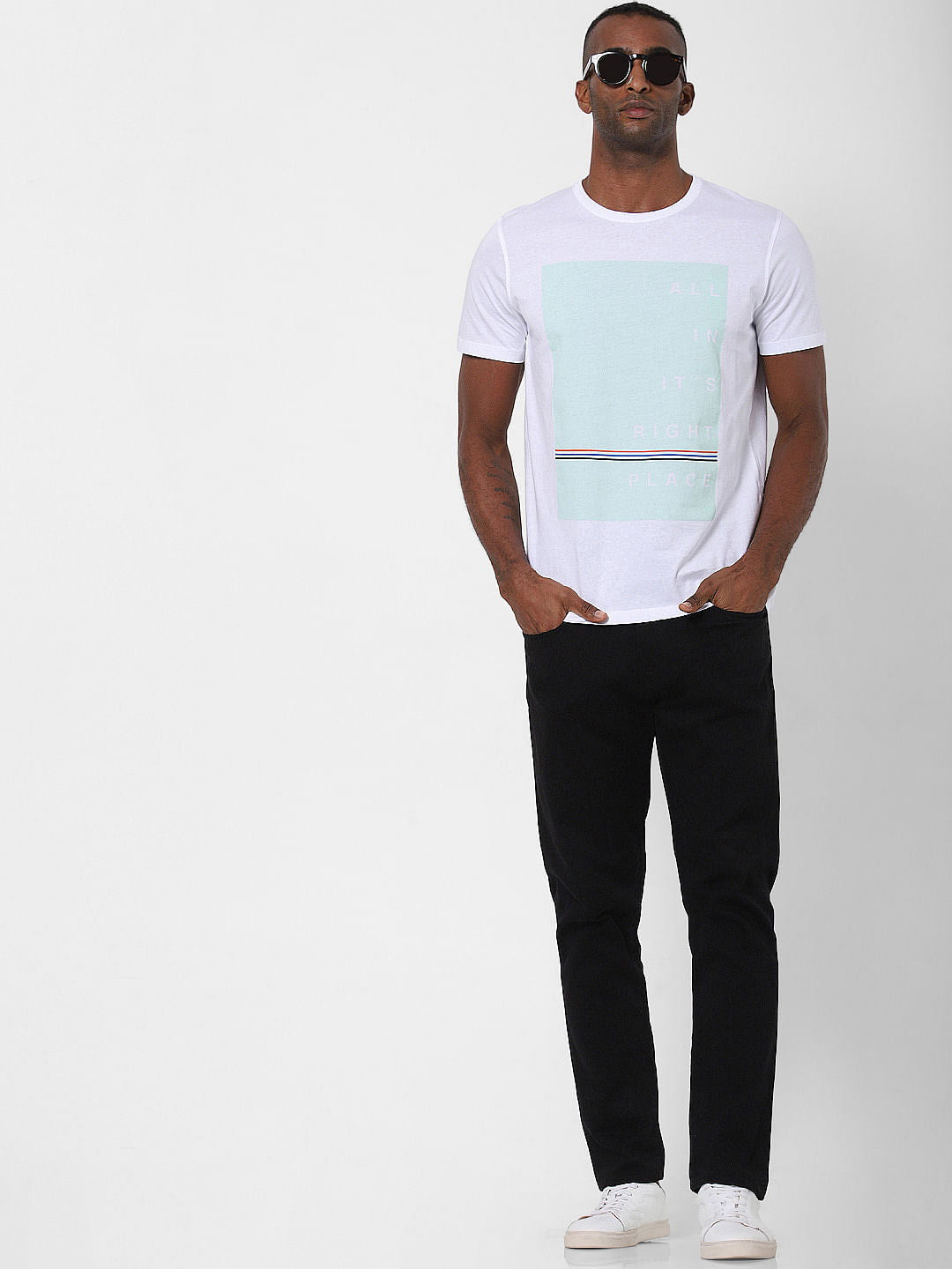 White Patch Print Crew Neck T-Shirt