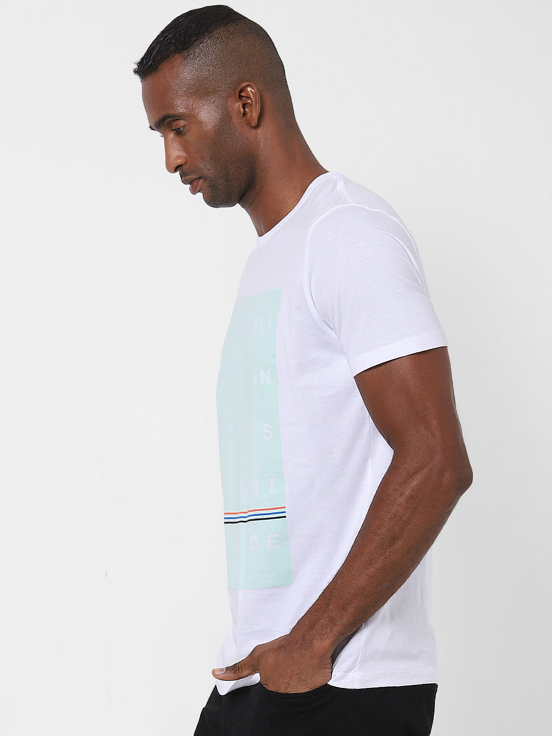 White Patch Print Crew Neck T-Shirt