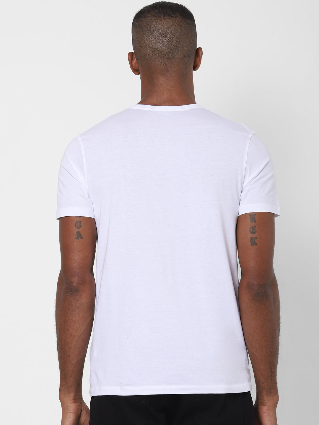 White Patch Print Crew Neck T-Shirt