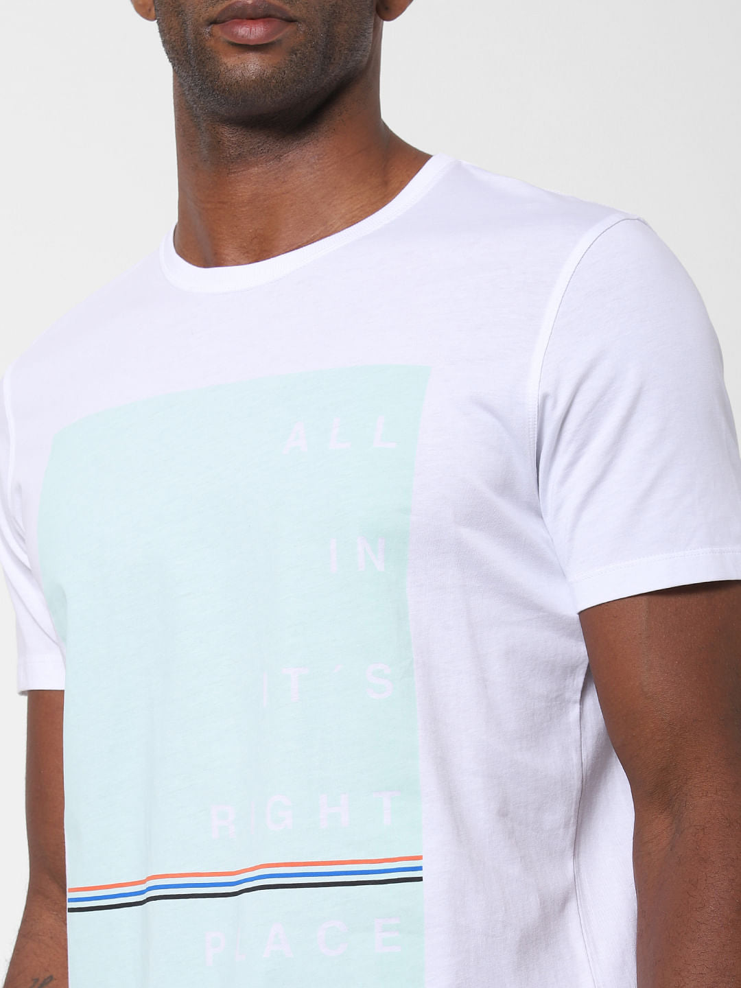 White Patch Print Crew Neck T-Shirt