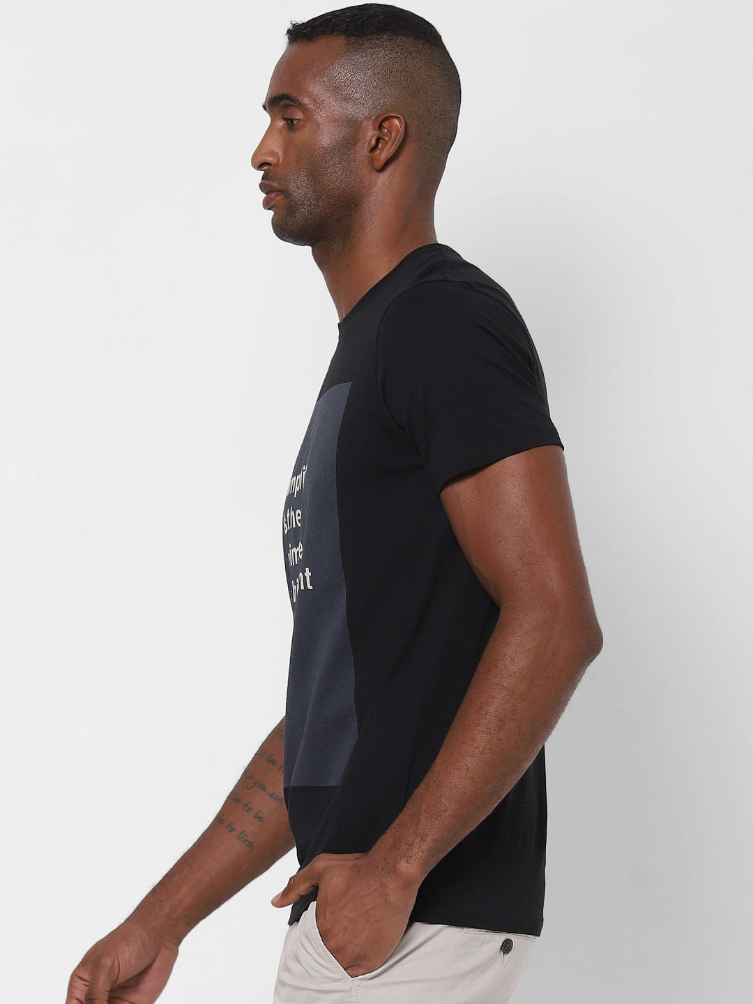 Black Slogan Print Crew Neck T-Shirt