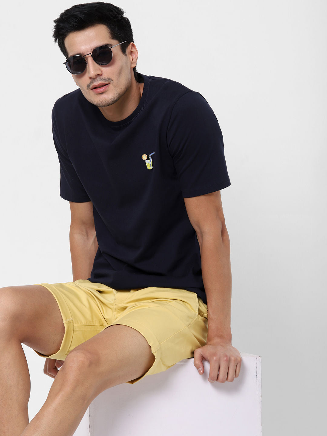 Navy Blue Graphic Print Crew Neck T-Shirt