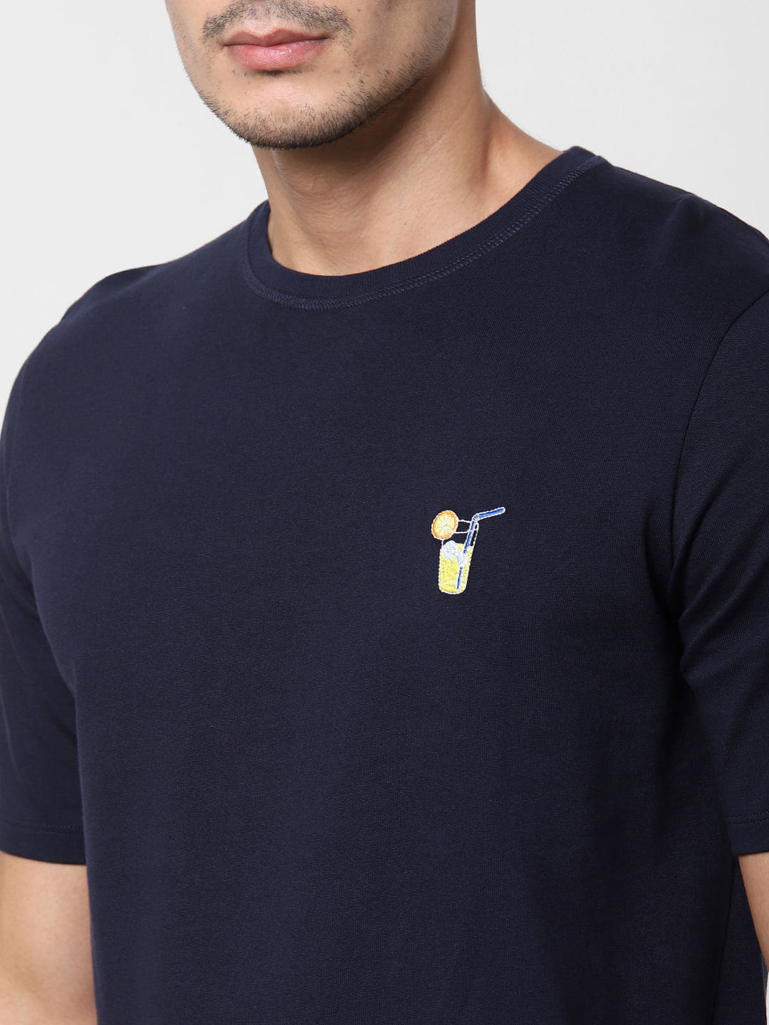 Navy Blue Graphic Print Crew Neck T-Shirt