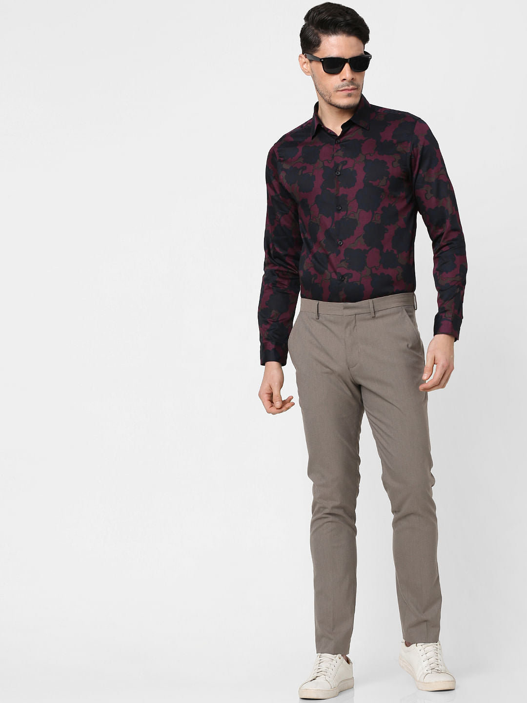 Brown Mid Rise Formal Trousers