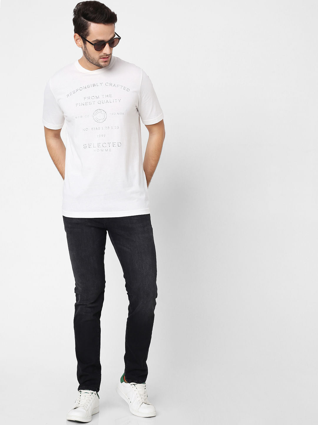 White Logo Print Crew Neck T-Shirt