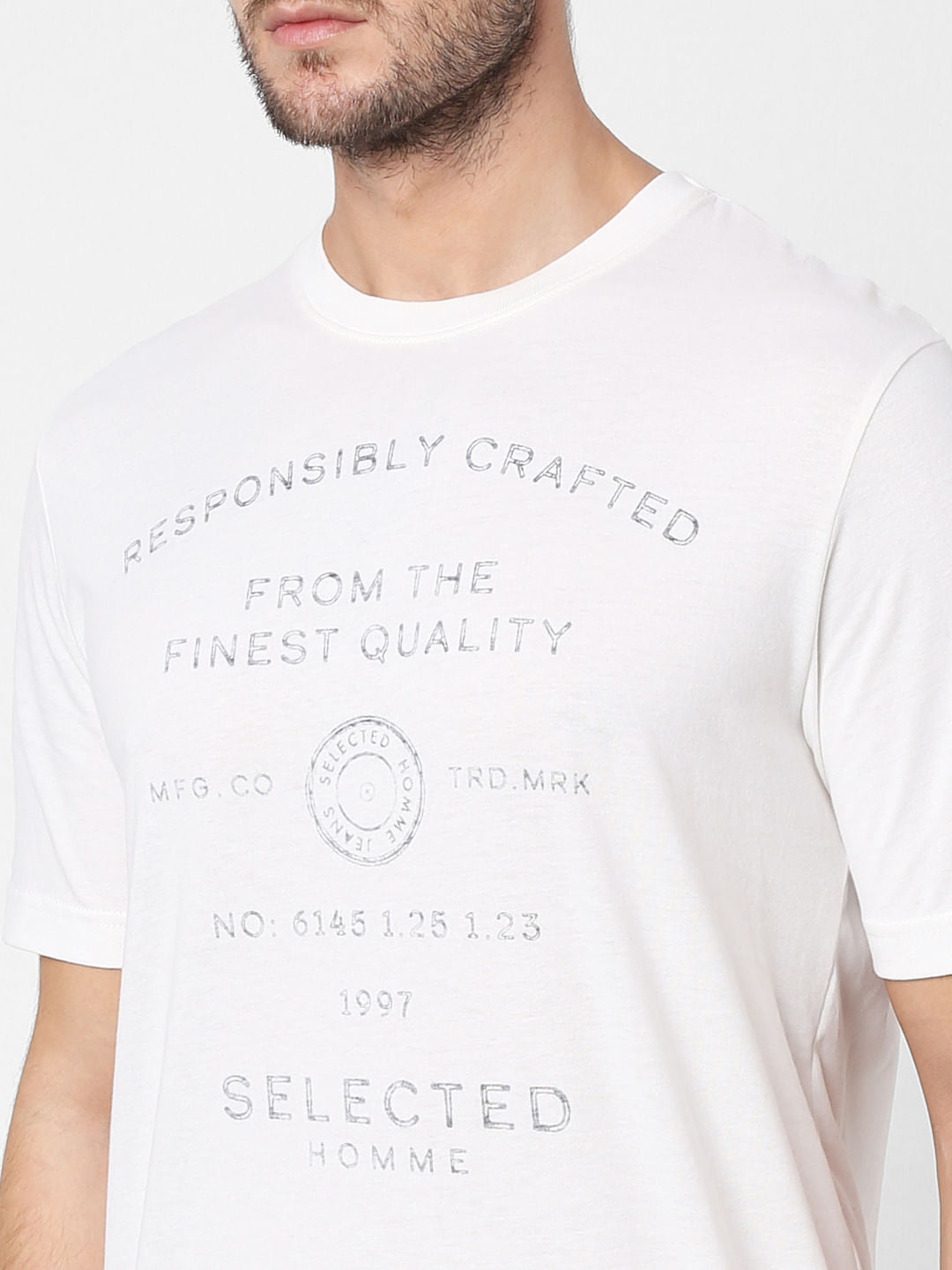 White Logo Print Crew Neck T-Shirt