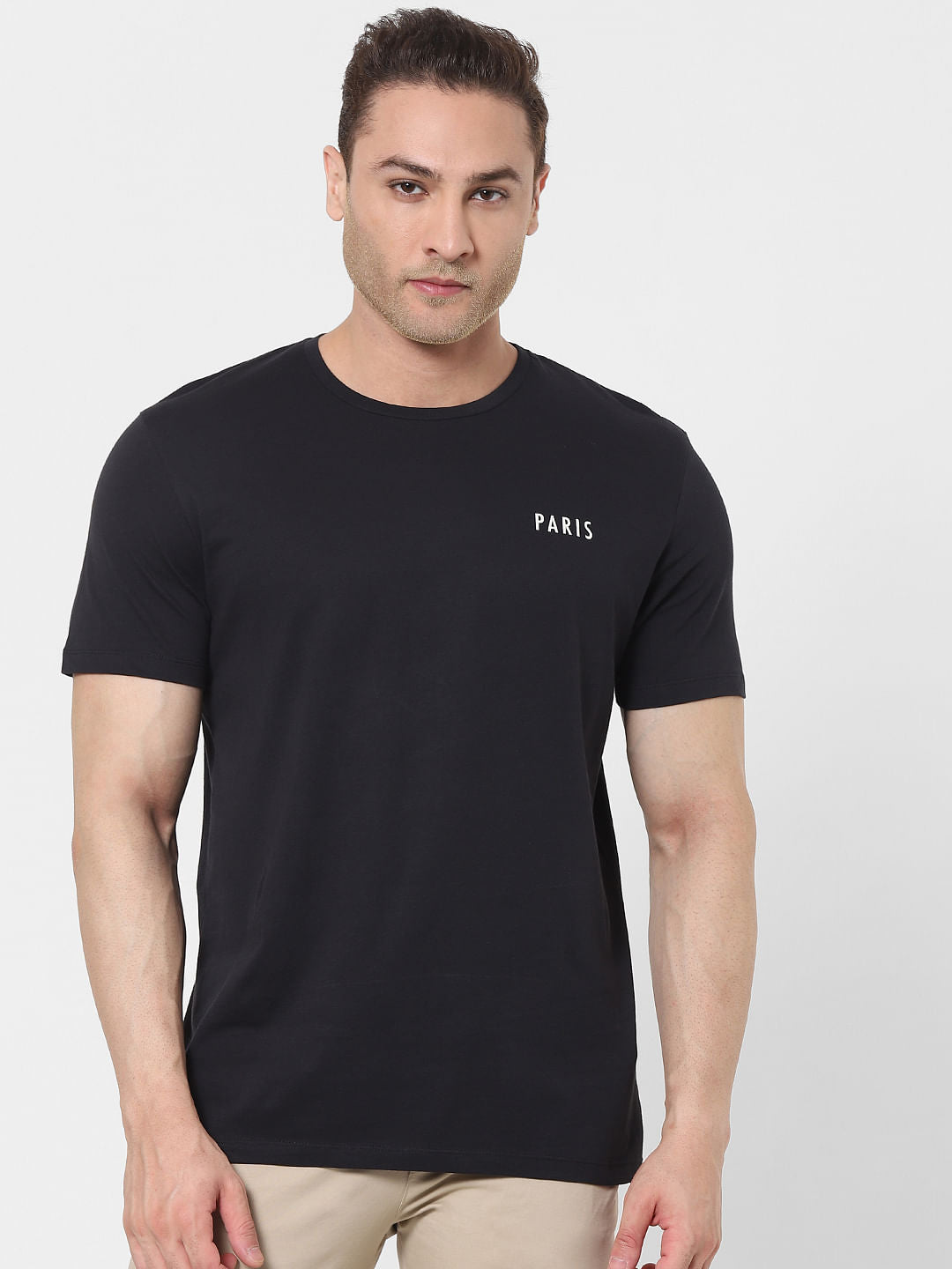 Black Organic Cotton Text Print Crew Neck T-Shirt