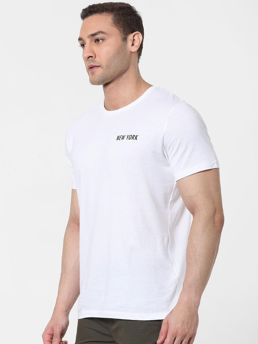 White Organic Cotton Text Print Crew Neck T-Shirt