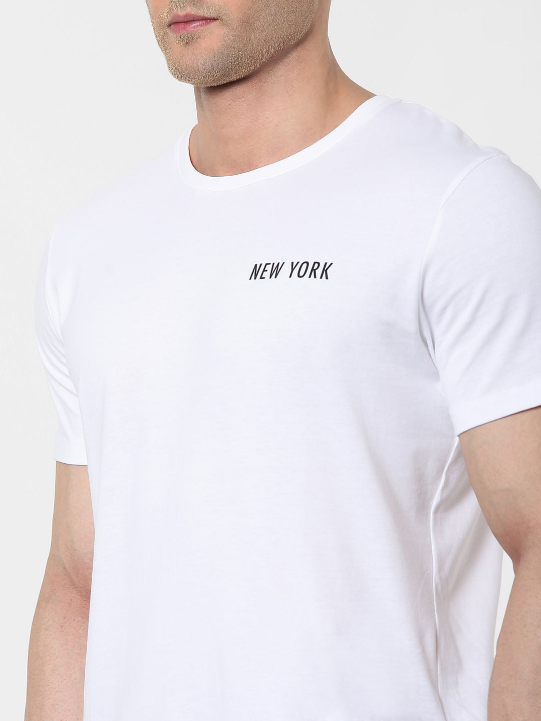 White Organic Cotton Text Print Crew Neck T-Shirt