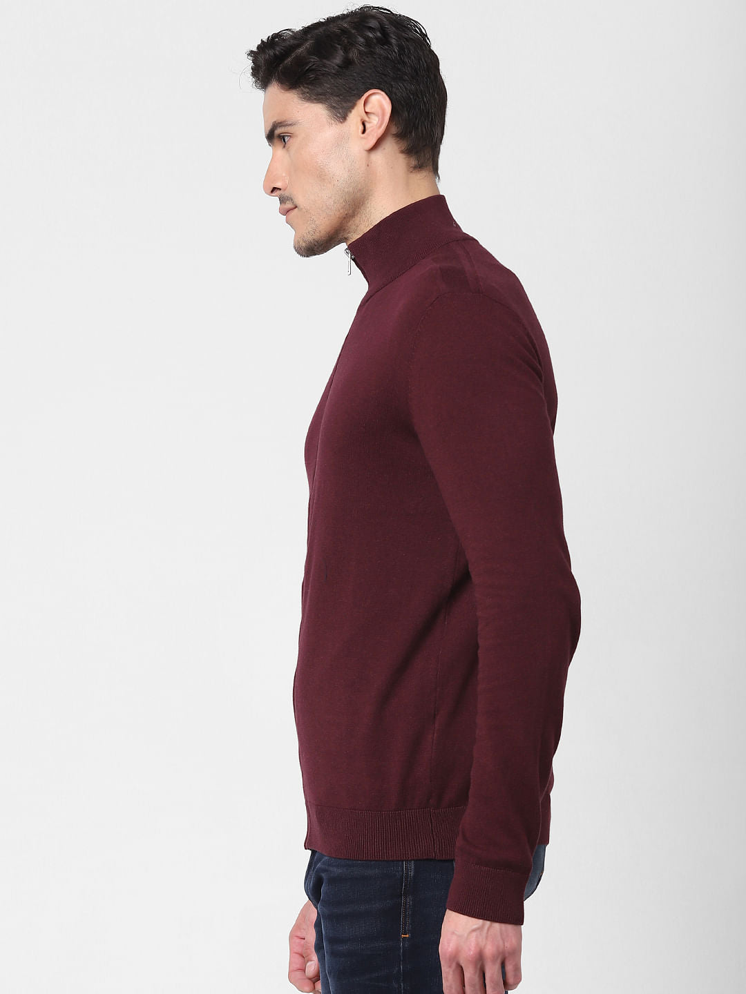Burgundy Front Zip Open Cardigan
