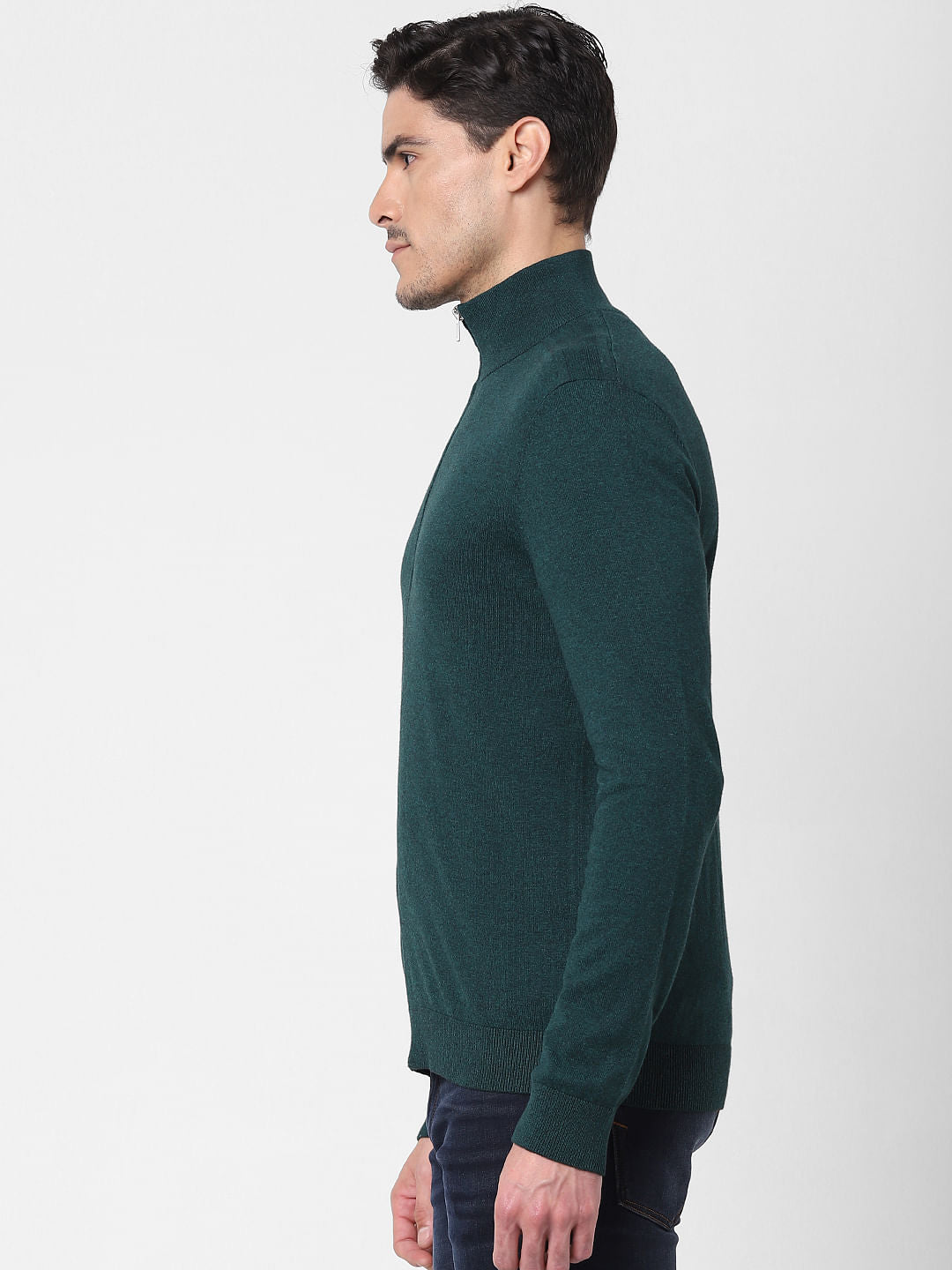 Green Front Zip Open Cardigan