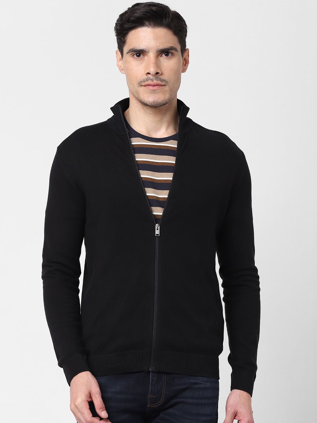 Black Front Zip Open Cardigan