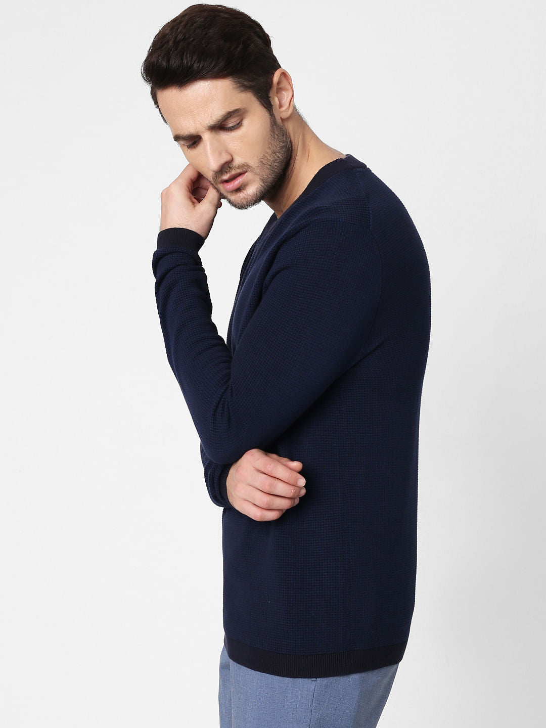 Dark Blue Self-Design Pullover