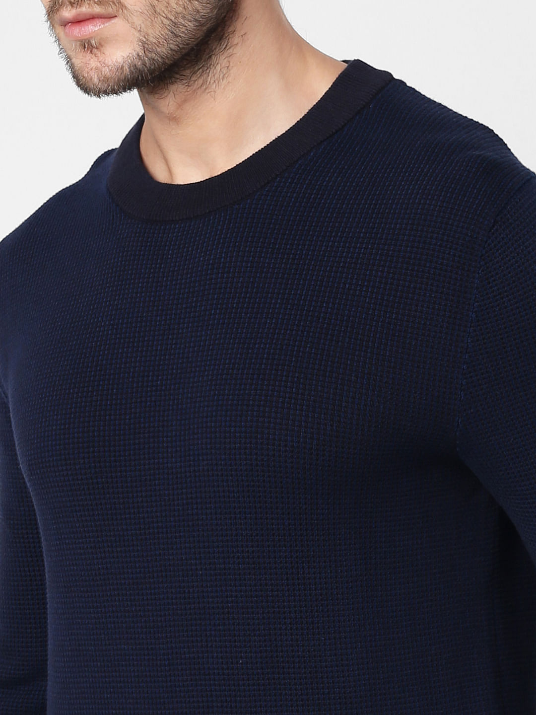 Dark Blue Self-Design Pullover
