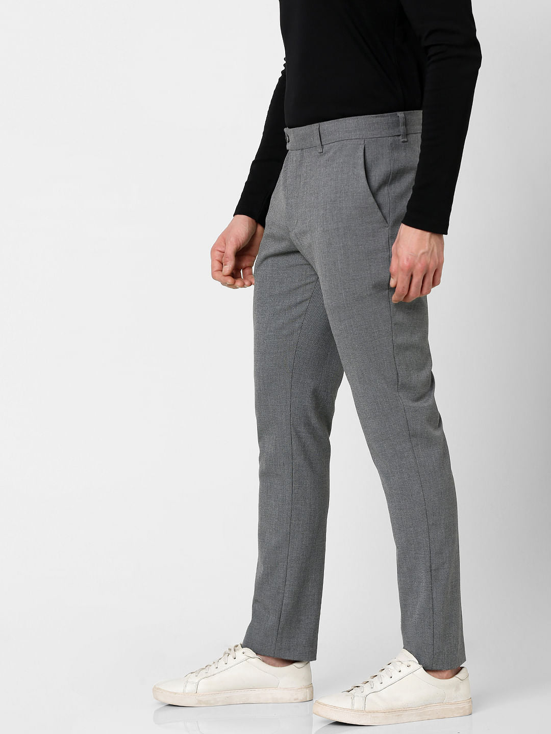 Grey Mid Rise Slim Fit Pants
