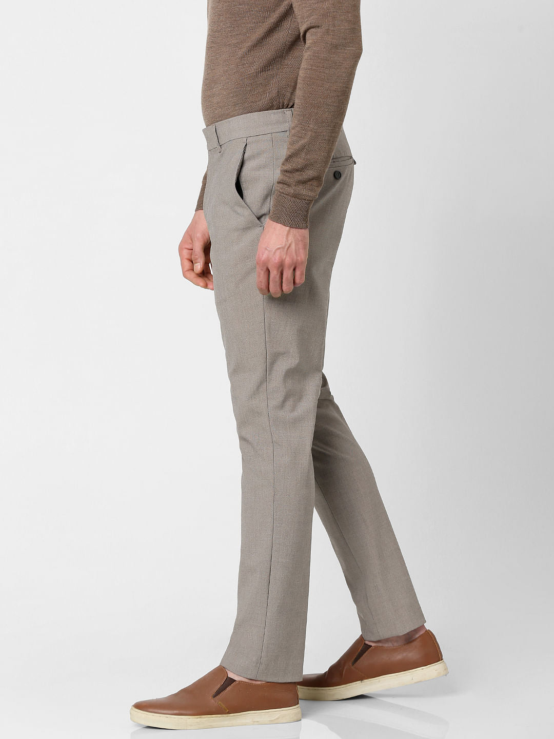 Brown Mid Rise Slim Fit Pants