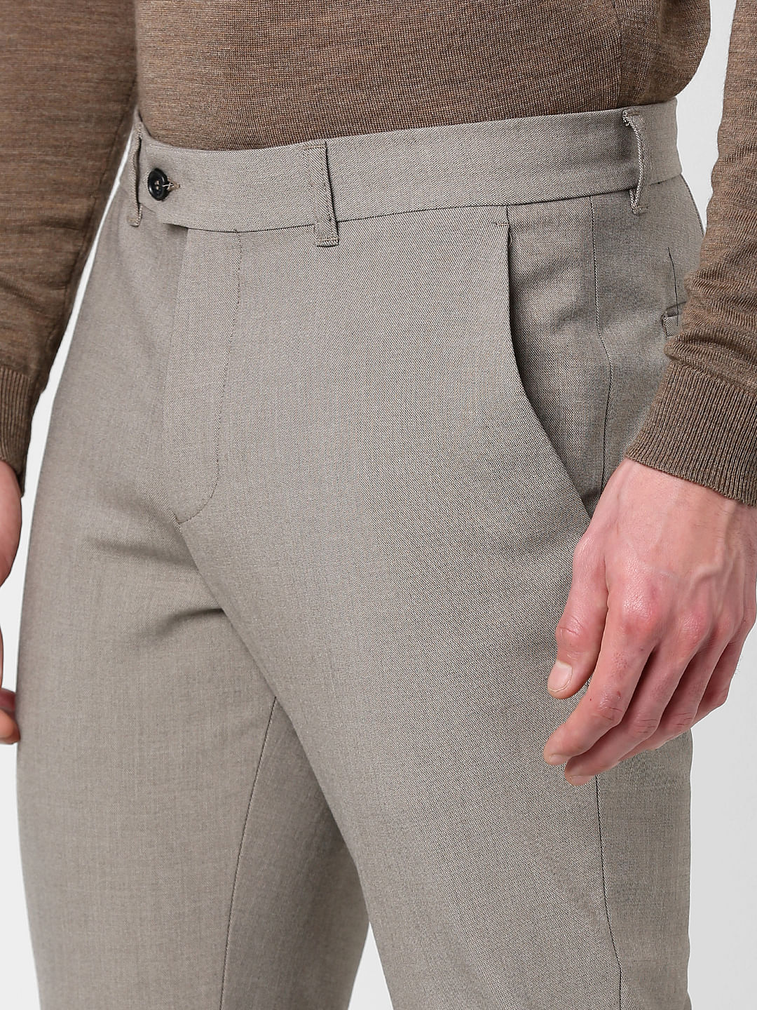 Brown Mid Rise Slim Fit Pants
