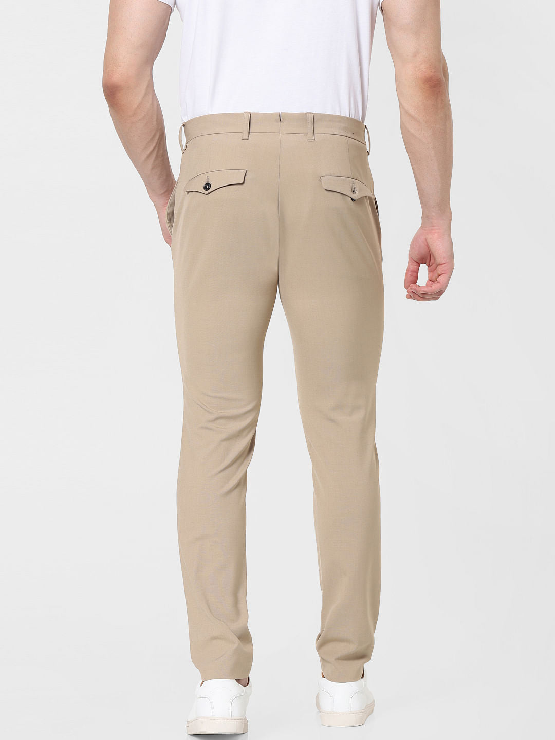 Beige Mid Rise Slim Fit Pants