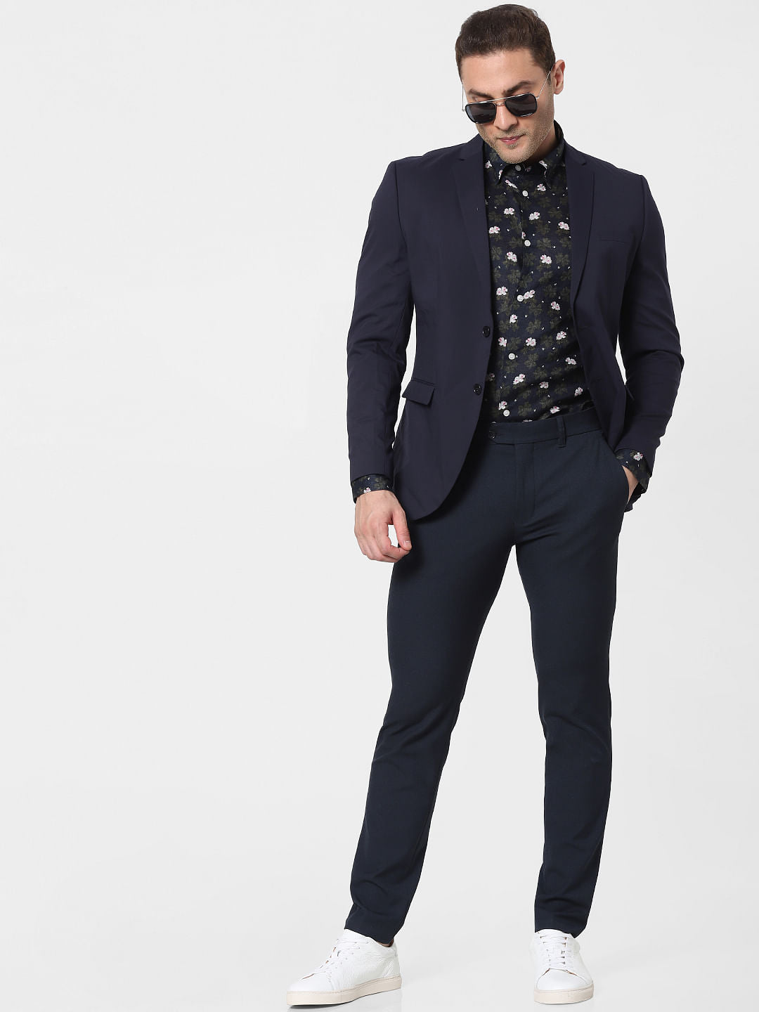 Blue Mid Rise Slim Fit Pants