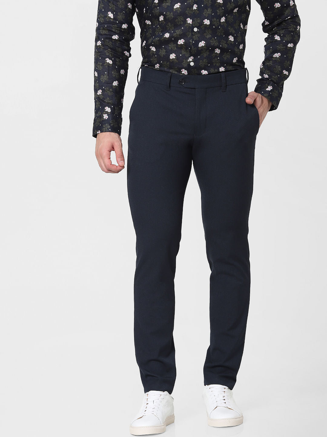Blue Mid Rise Slim Fit Pants