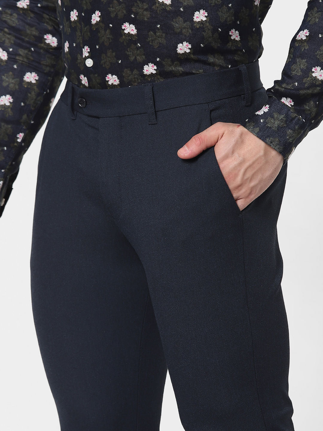 Blue Mid Rise Slim Fit Pants