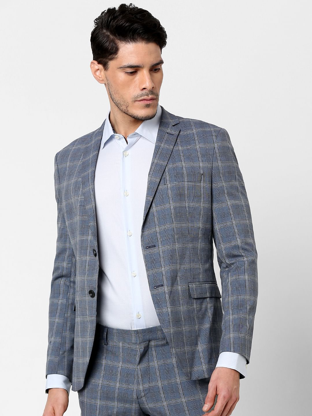 Blue Check Print Blazer