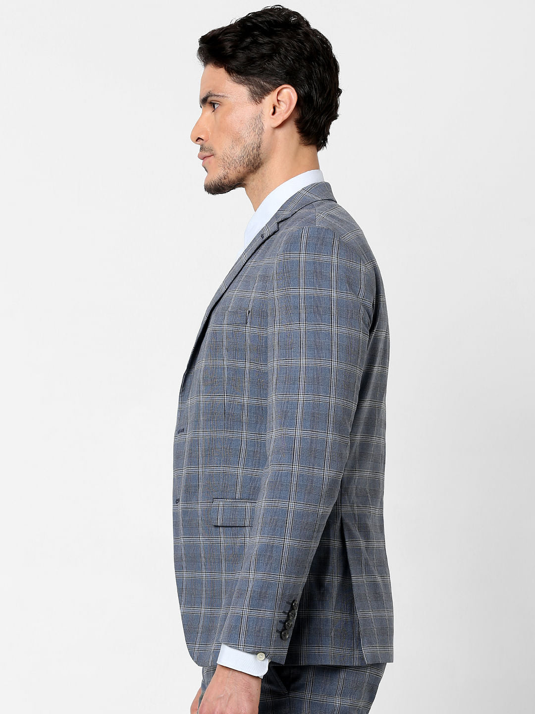 Blue Check Print Blazer