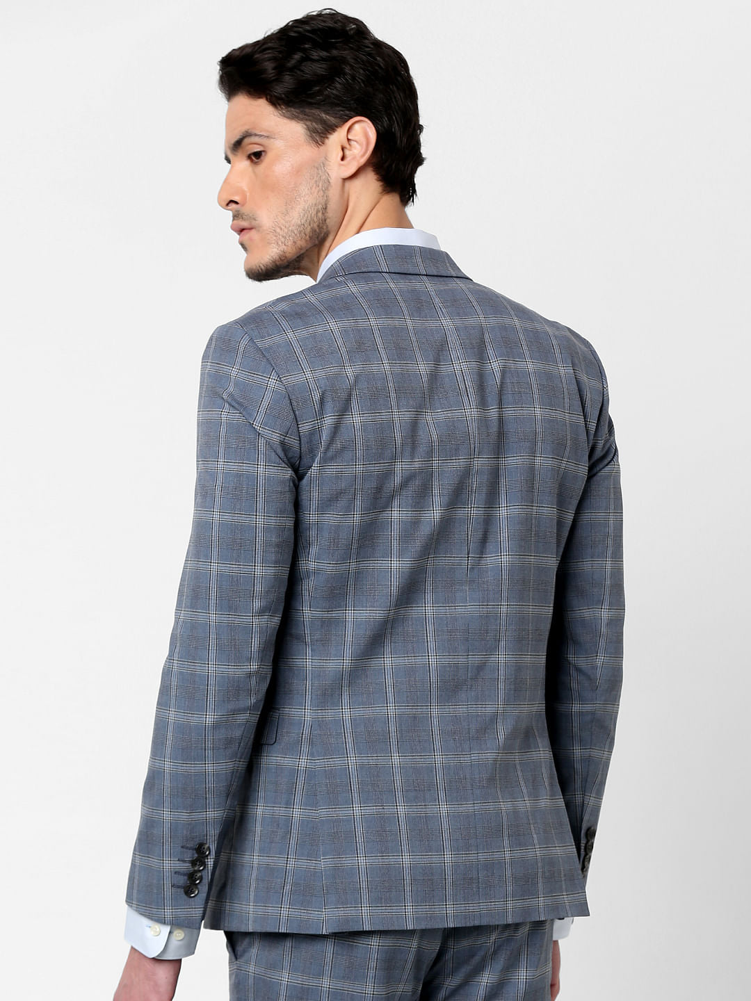 Blue Check Print Blazer