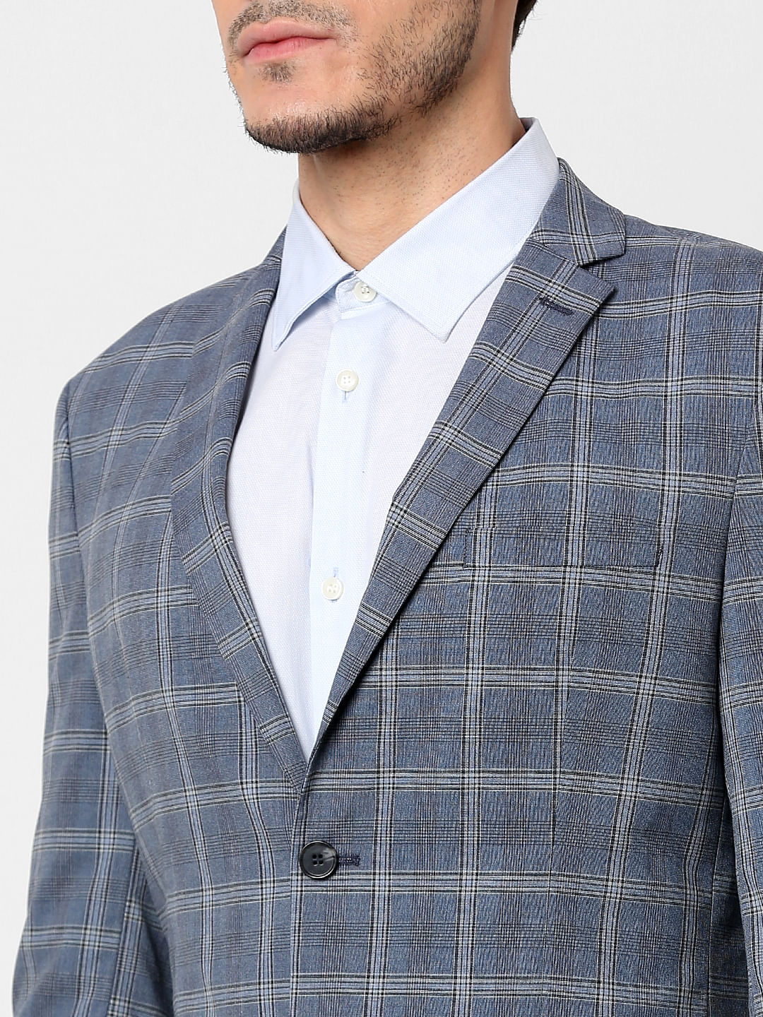 Blue Check Print Blazer