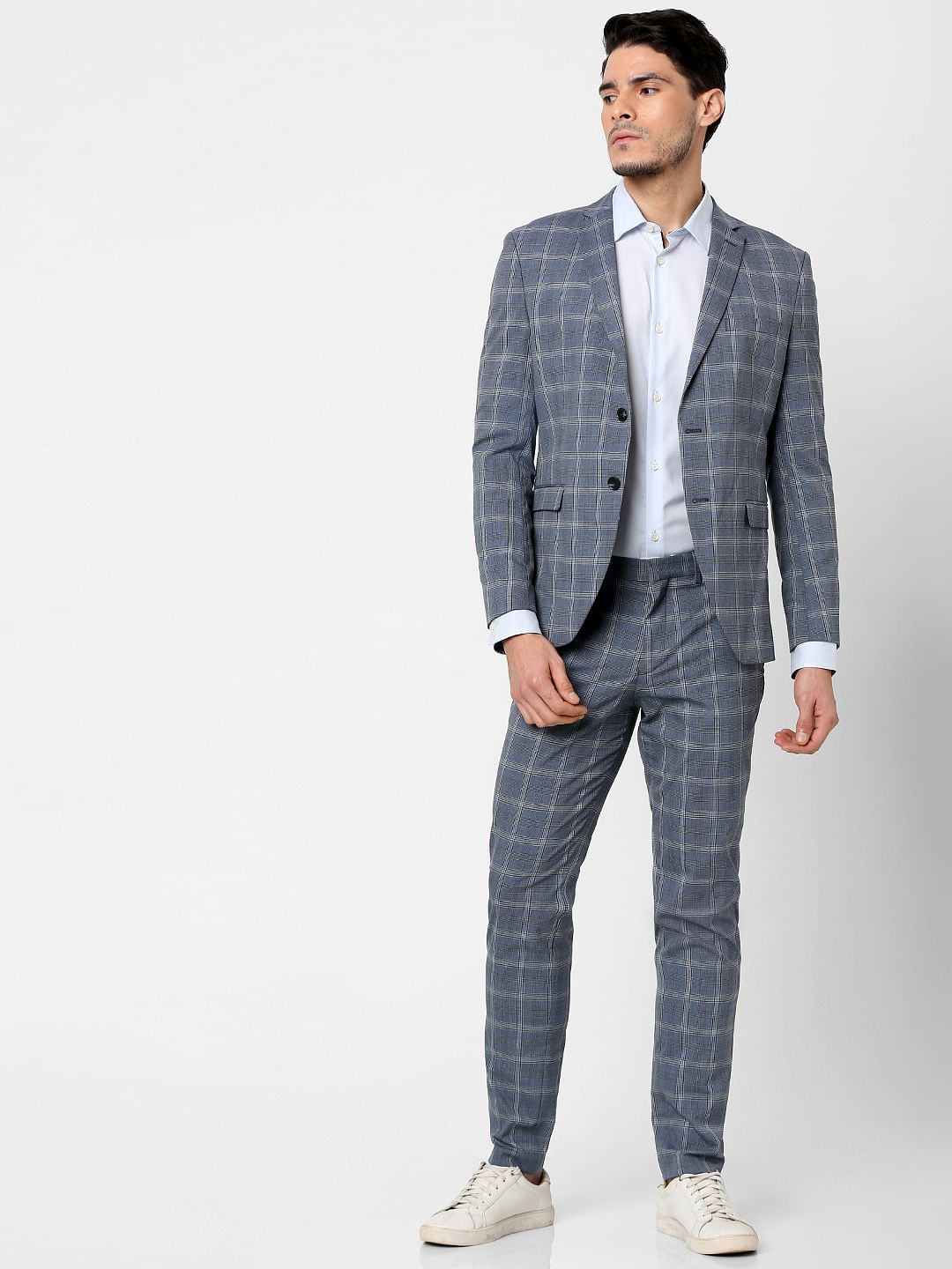 Blue Check Print Blazer